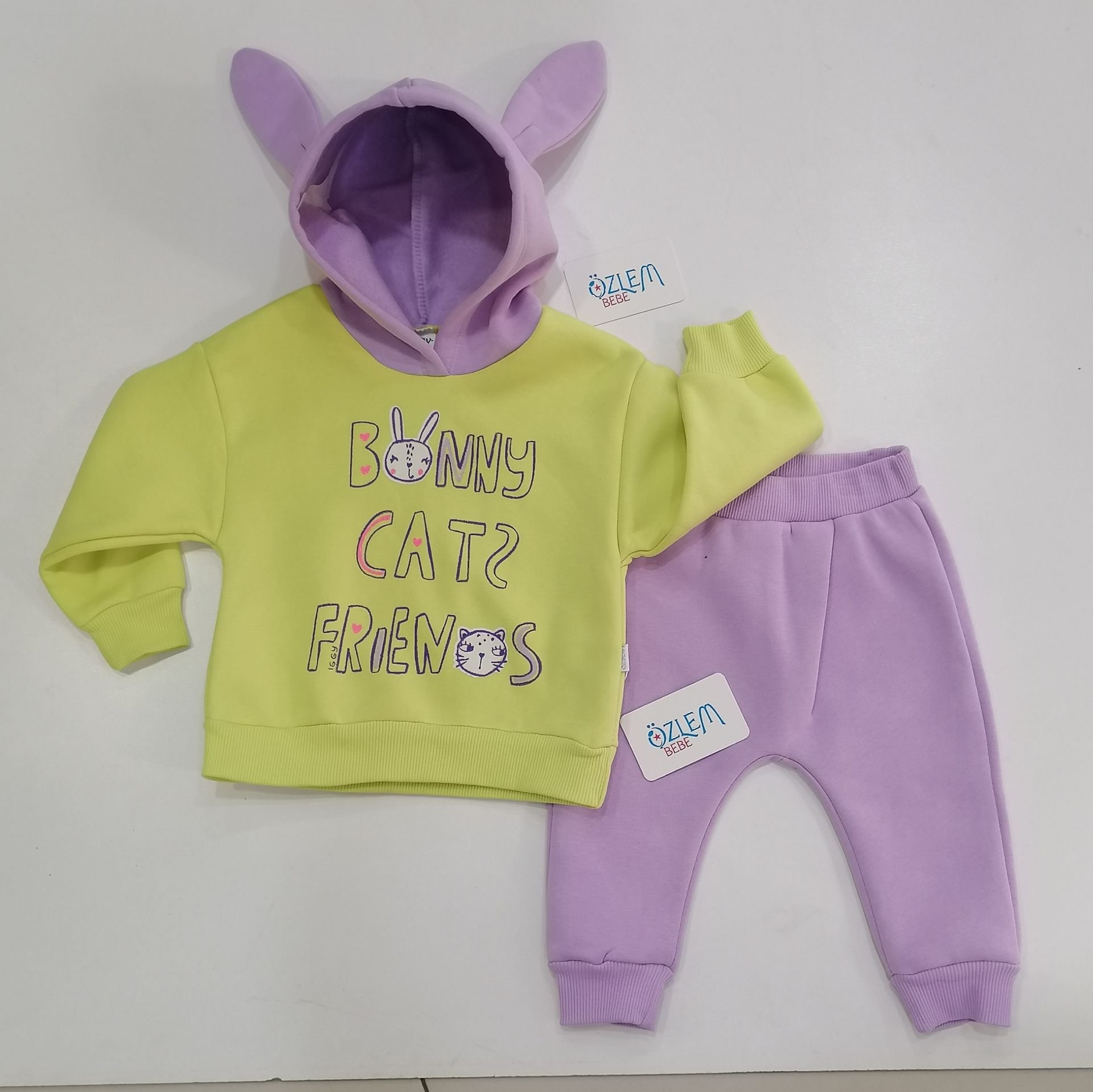 Kulaklı Bunny Kapüşonlu İkili Takım