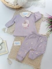 Anne Kaz Figürlü Bebe Yaka Lila 2'li Takım