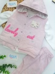 Lovely Cat Pembe Yelekli 3'lü Takım