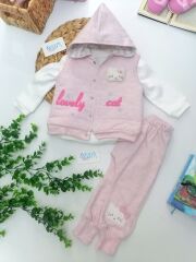 Lovely Cat Pembe Yelekli 3'lü Takım