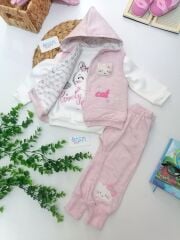 Lovely Cat Pembe Yelekli 3'lü Takım