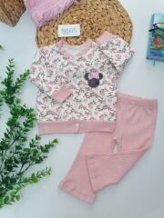Çiçek Desen Hırkalı Raporlu Pembe 2'li Takım