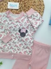 Çiçek Desen Hırkalı Raporlu Pembe 2'li Takım