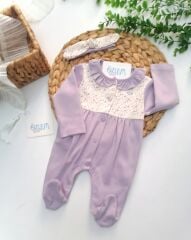 Çiçek Desenli Bandanalı Bebek Tulumu