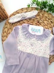 Çiçek Desenli Bandanalı Bebek Tulumu