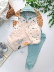 Araba Baskı Yelekli 3'lü Takım