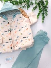 Araba Baskı Yelekli 3'lü Takım