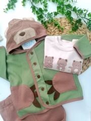 Bear Kapüşon Hırkalı 3'lü Takım