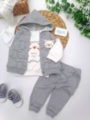 Baby Boy Ayıcık Figür Yelekli 3'lü Takım