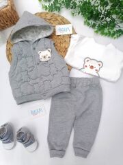 Baby Boy Ayıcık Figür Yelekli 3'lü Takım