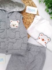 Baby Boy Ayıcık Figür Yelekli 3'lü Takım