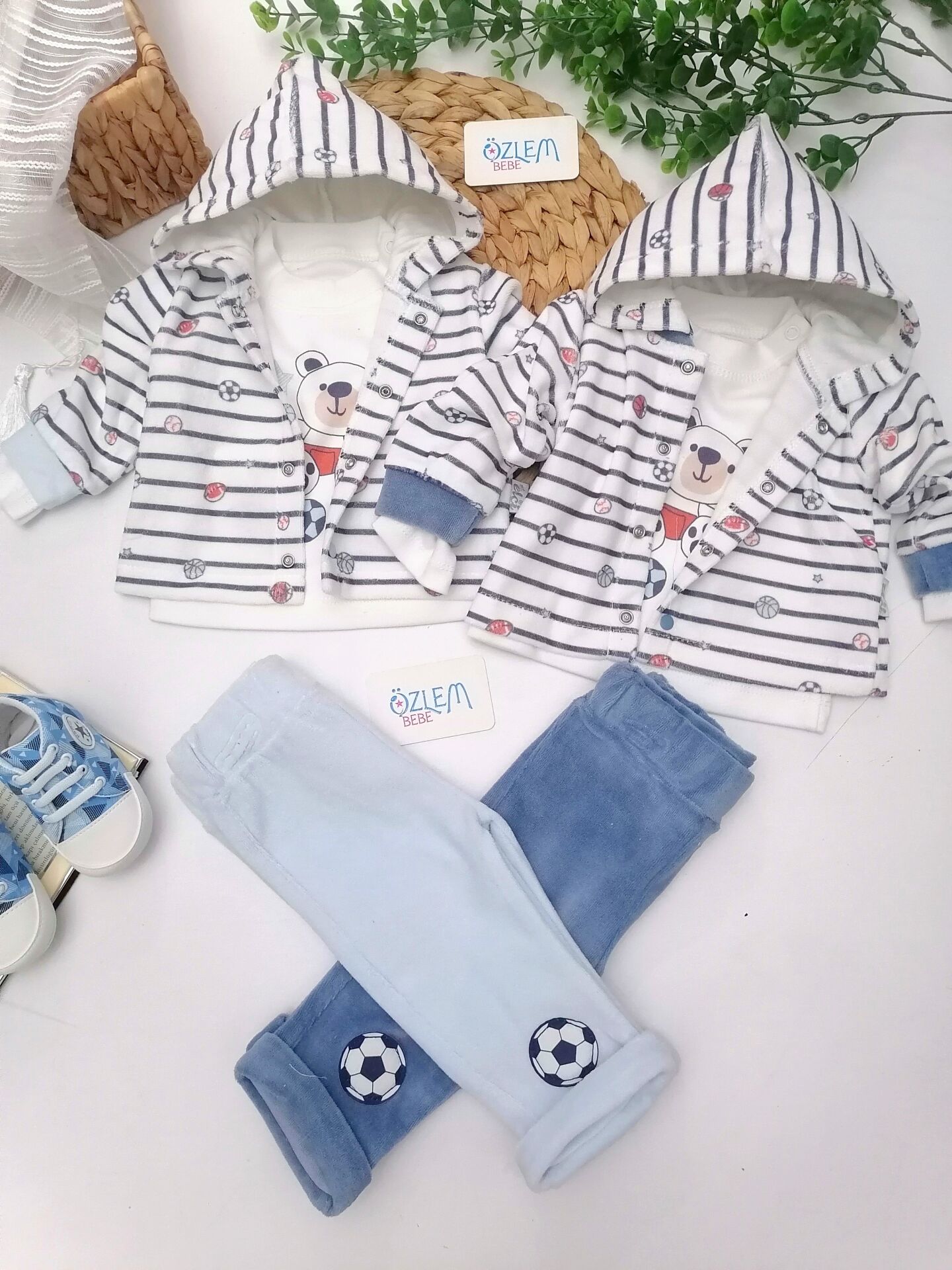 Topçu Ayıcık Hırkalı Kadife 3'lü Takım