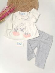 Bulutta Tavşan Bebe Yaka Kadife 2'li Bebek Takım