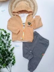 Roket Figürlü Kapüşon Ceketli 3'lü Takım