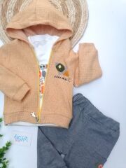 Roket Figürlü Kapüşon Ceketli 3'lü Takım