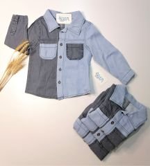Denim Çapraz Renk Erkek Gömlek