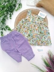 Çiçekli Askılı Gömlek Müslin Pantolon 2'li Takım